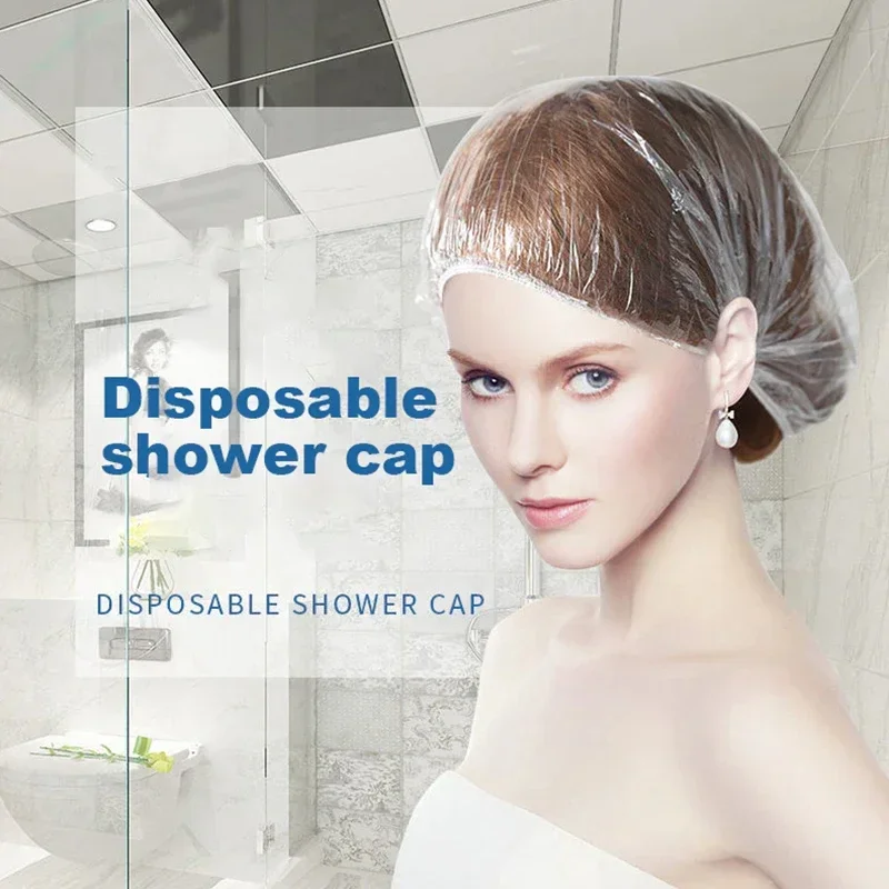 100/200Pcs Disposable Shower Cap Elastic Mesh Shape Waterproof Non-woven Bath Hat for Extension Clear Beauty Hair Hat Shower Cap