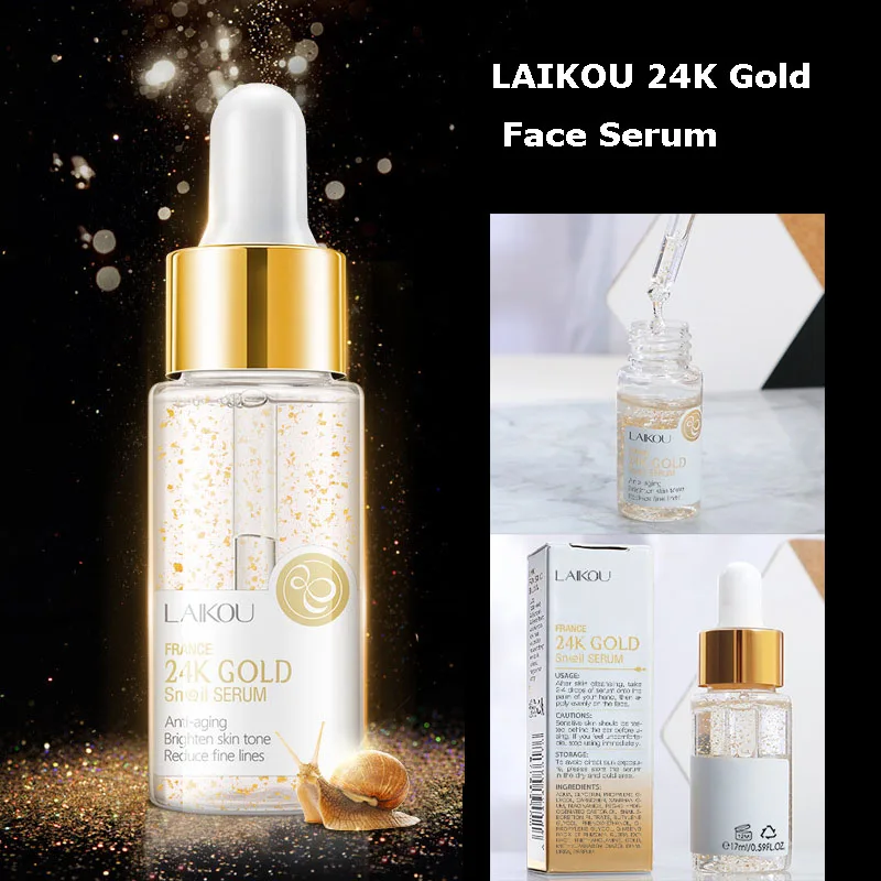 LAIKOU 24K Gold Face Serum 17ml  Nourish Moisturizing Hyaluronic Acid Brightening Facial Essence Korean Skin Care Product