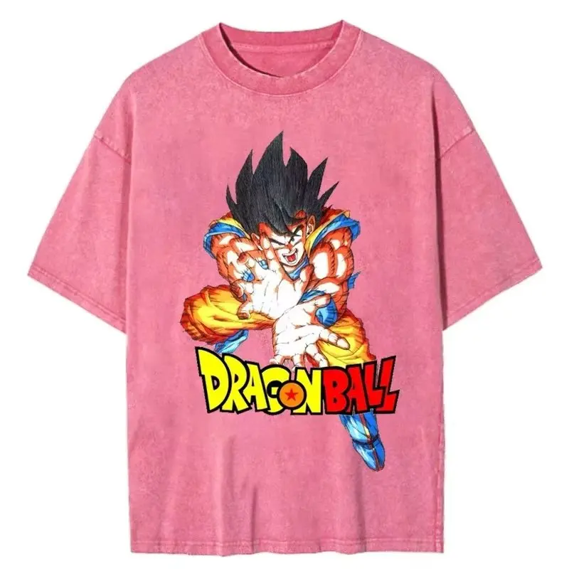 

Футболка унисекс Dragon Ball с эффектом потертости, винтажный готический графический принт, оверсайз, короткий рукав, уличный стиль Y2K, летняя повседневная одежда для тренировок