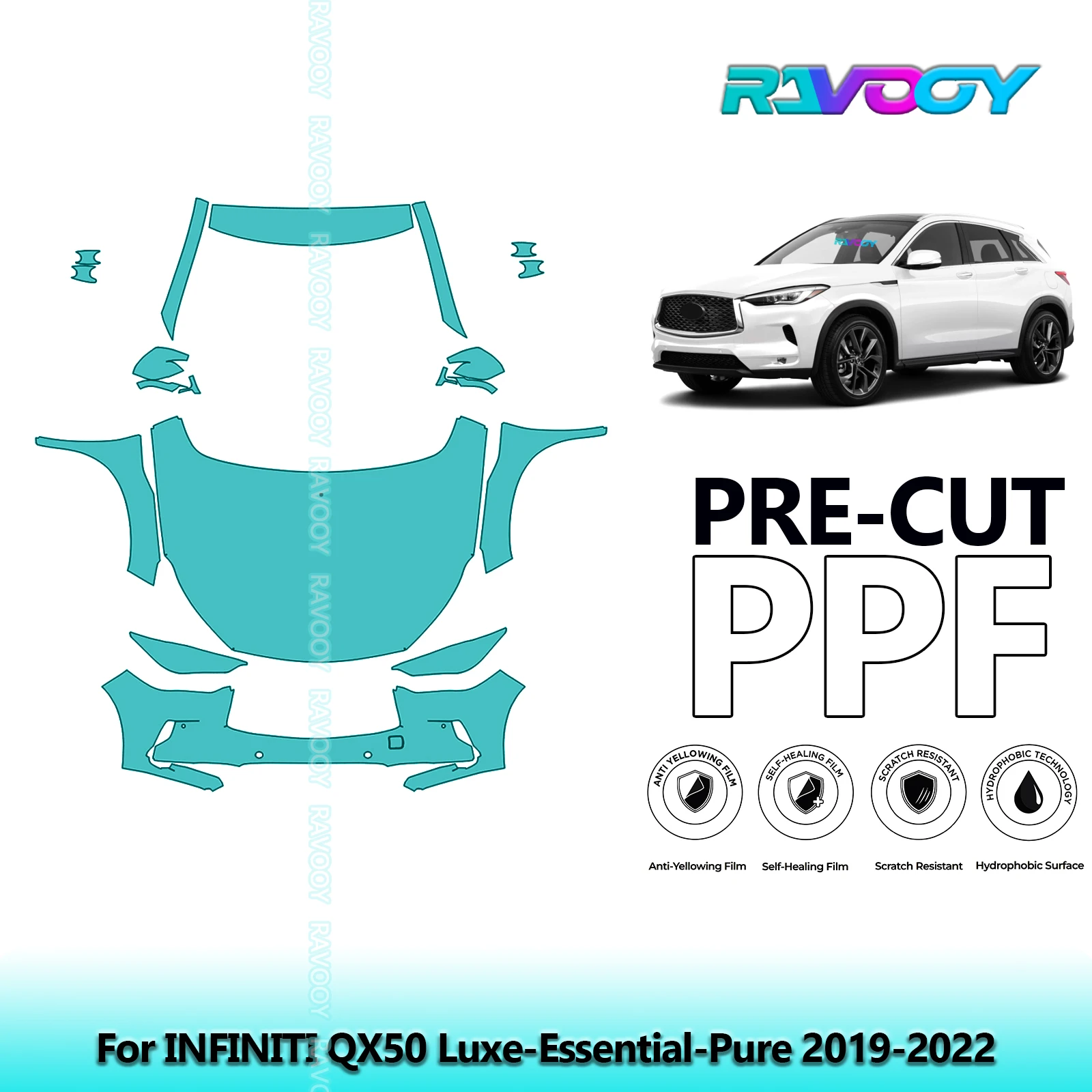 

8.5Mil Front Kit Precut Paint Protection Film PPF Clear Bra For INFINITI QX50 Luxe-Essential-Pure 2019-2022