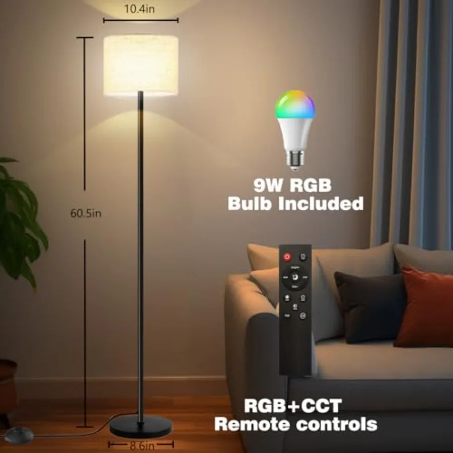 Smart Floor Lamp with APP and Remote Control - Dimmable RGB and White Light 3000K-6500K for Living Room, Bedroom, Office - Mode