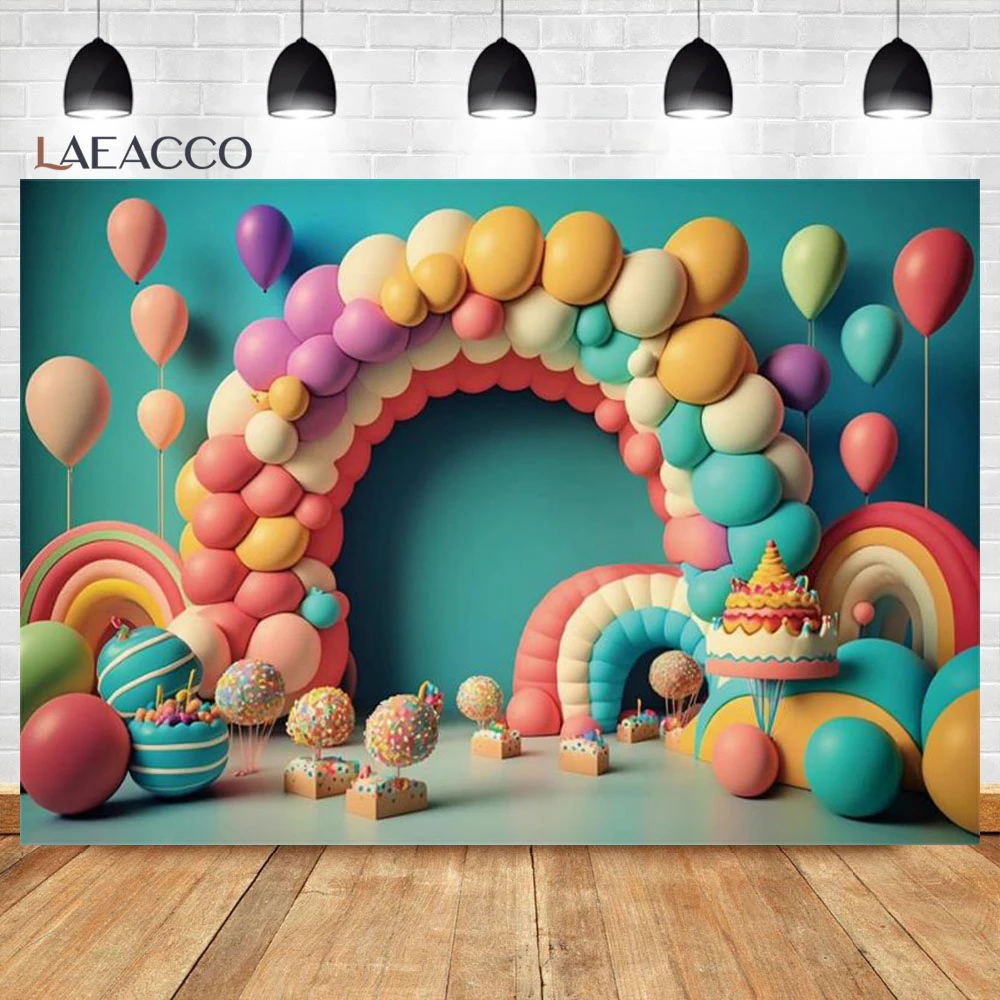 Colorful Balloon Photography Backdrops Boy Girl One Year Birthday Party Decor Children Family Portrait Backgrounds Studio Props