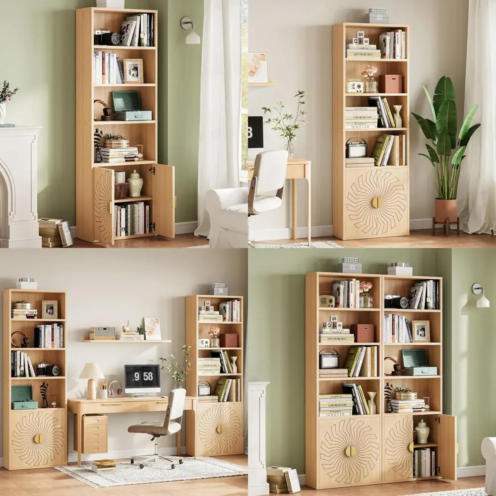 خزانة كتب حديثة طويلة قابلة للتعديل مع أرفف تخزين 70.8 ومقابض معدنية وخيارات الأبواب لتنظيم المنزل