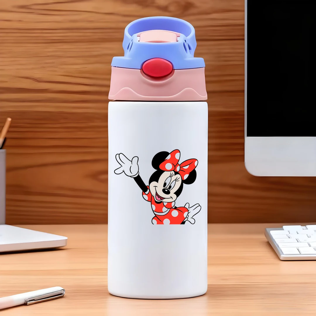 

Disney vacuum cup with classic Minnie Mouse cartoon pattern red dress bow design 304 stainless steel cartoon straw cup chil