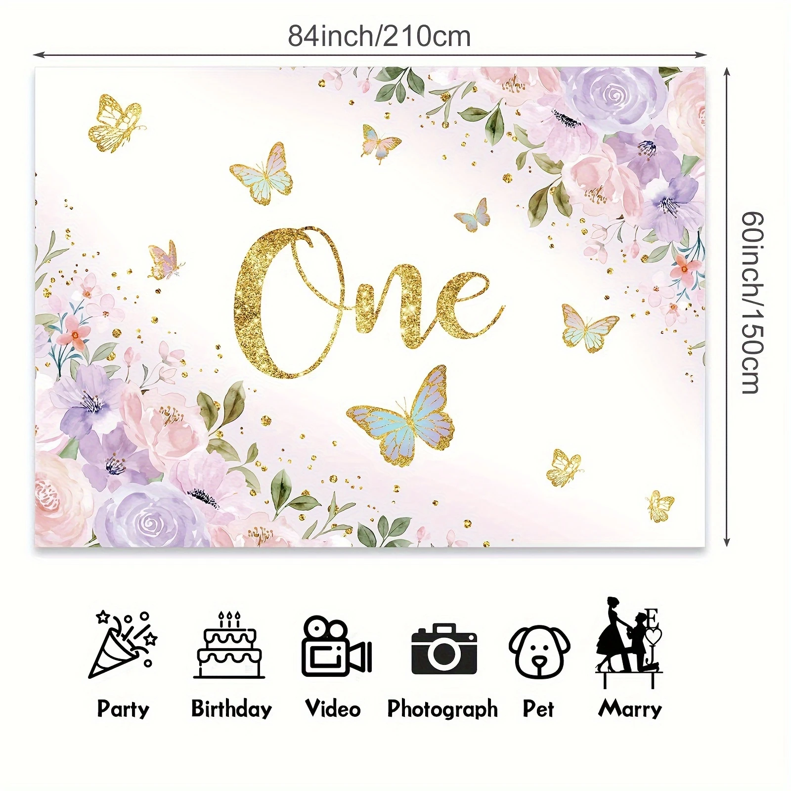 Butterfly Birthday Strap Girl Princess Watercolor Painting Gold Dot Background Banner