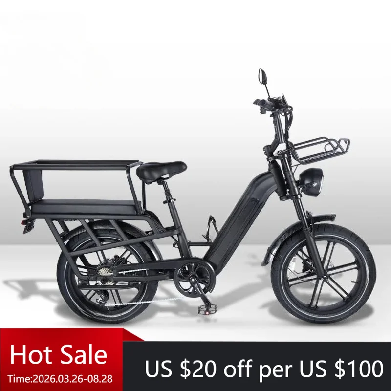 

Tc OUXI Q10 750W 48V Long Tail Electric Cargo Bike for Family Transport, Dual Battery, 20 Wide Tires, Hydraulic Disc Brakes, Ele