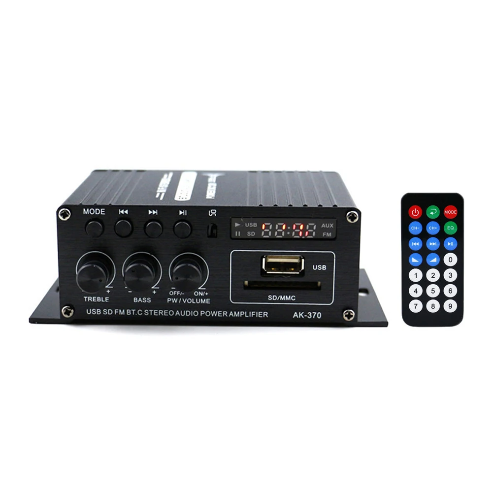 AK-370 Audio Power Amplifier 20W+20W Auto Music Subwoofer Speaker DC 12V Digital Audio Amplifiers Mini HIFI Stereo USB OTG Input