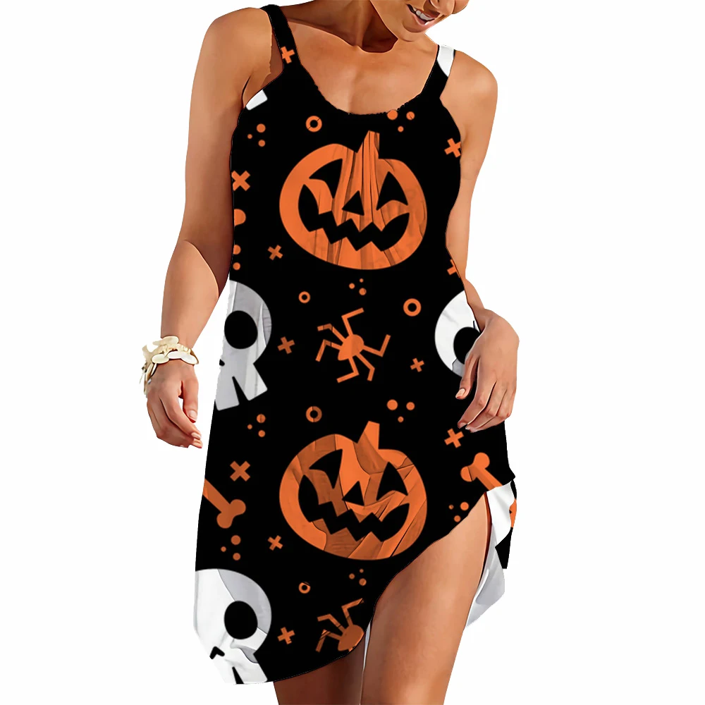 Halloweeen PumpkinTraf Gothic Horror Vestido 3D Printed Sleeveless Beach Dresses Camisole Women's Ghost Costum Y2K Hawaiian 2023