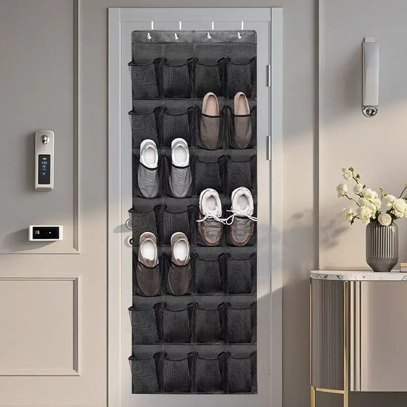 24-Fach Wand-Aufbewahrungstasche mit Klarsichtfächern, Hängender Schuh-Organizer für hinter Türen mit 4 Metallhaken, Schuhaufbewahrungstasche