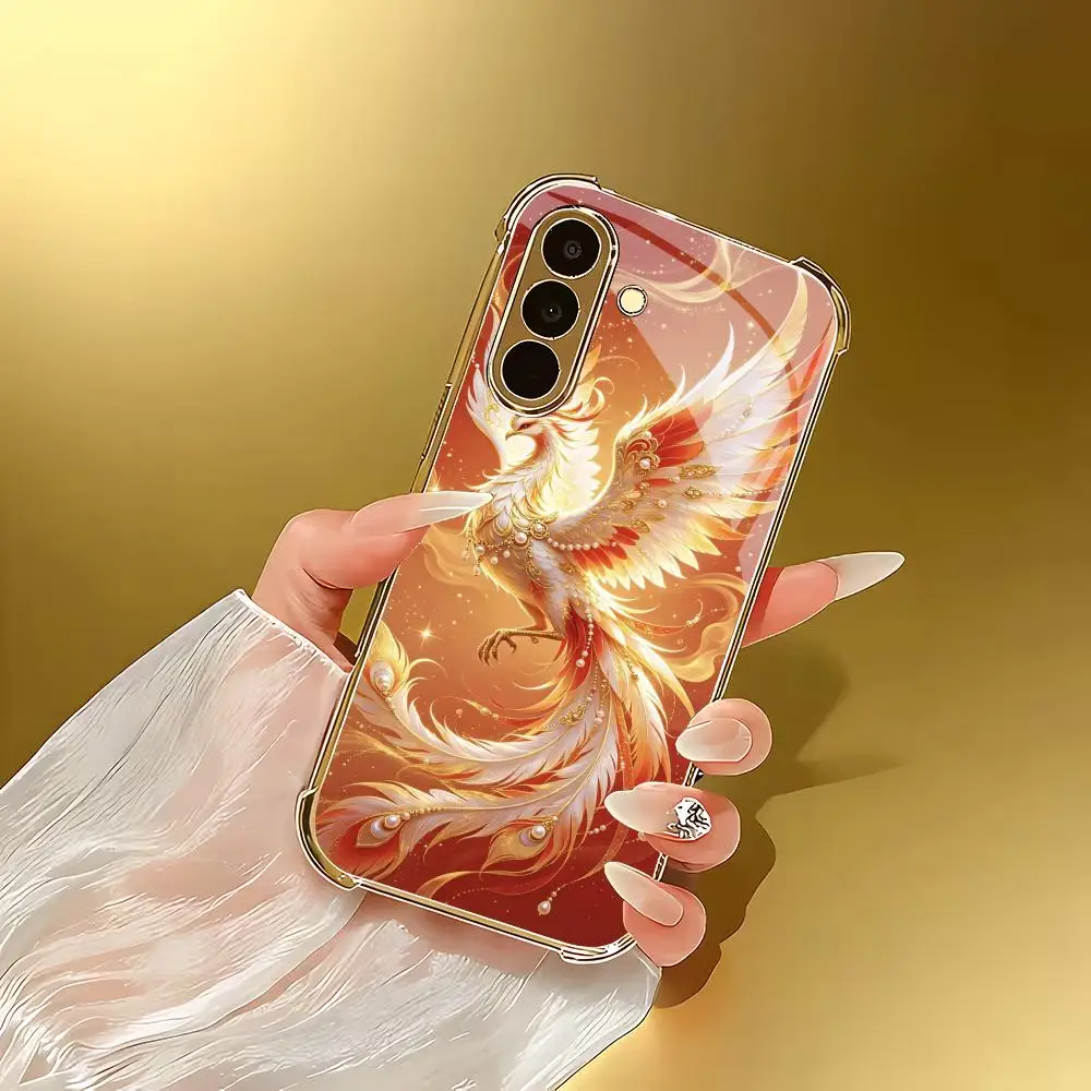 Golden Phoenix  Electroplated Phone Case for Samsung S26 25 24 23 22 21 20 Plus/Ultra/FE anti-drop TPU shockproof Full Cover