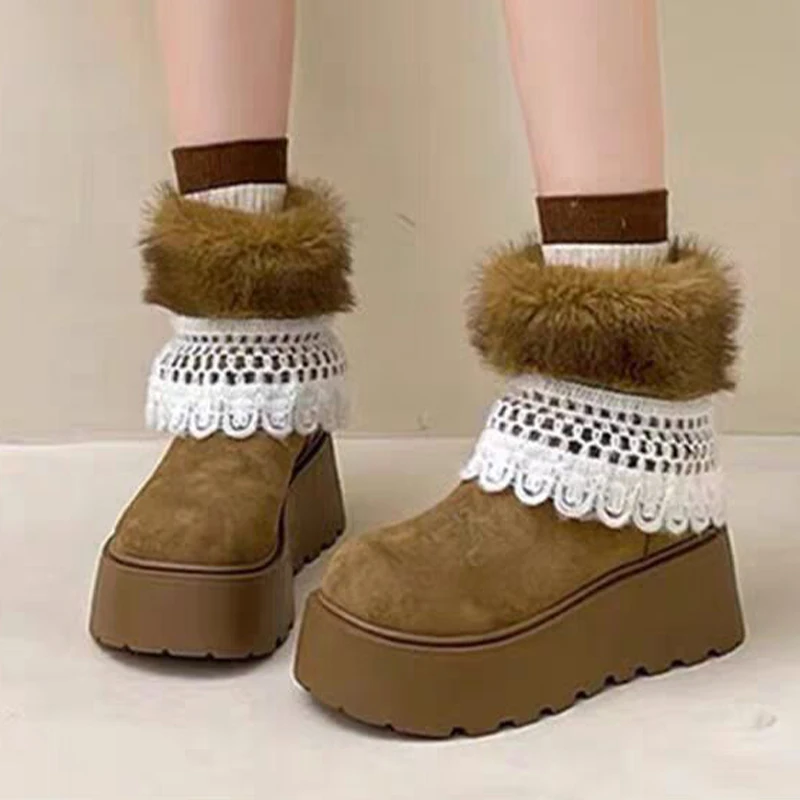 

Fur Platform Women's Ankle Boots Flats Casual Warm Shoes Short Plush Cozy Winter Boots 2025 New Trend Suede Mujer Snow Botas
