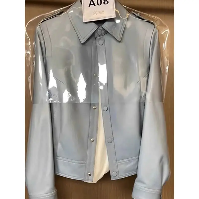 2025年秋新作 レディース ハイエンド ブルー レザー ジャケット 欧米風 多機能 スイート＆クール ルーズジャケット トップス アウター