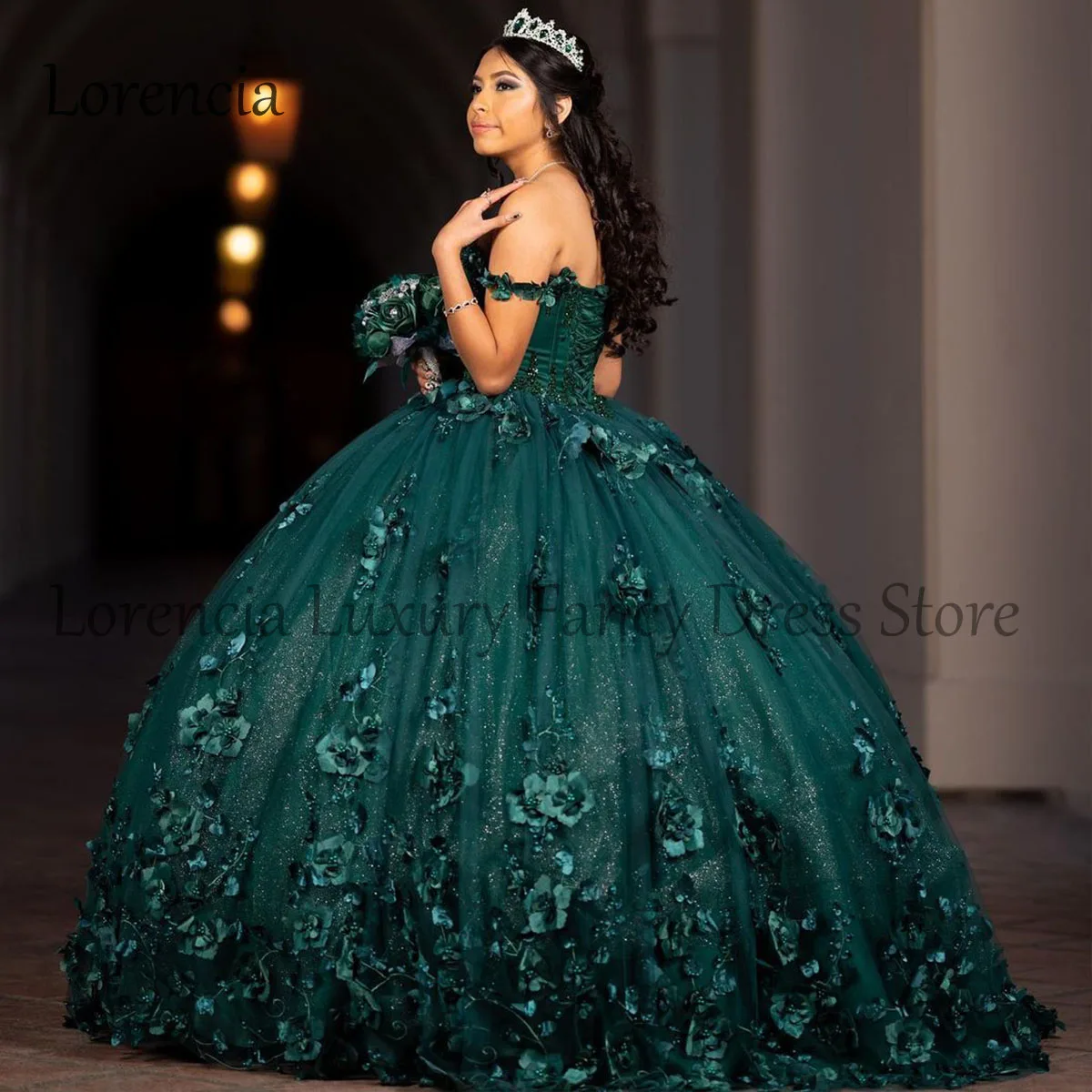 Mexican Green Quinceanera Dress Sweet 16 Ball Gown 3D Flowers Sequins Applique Beading Corset Formal Vestidos De 15 Años