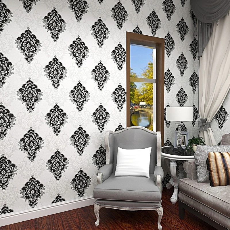 European Black White 3D Damask Wallpaper for Bedroom Living Room Modern Home Decor Floral Wall Paper Roll