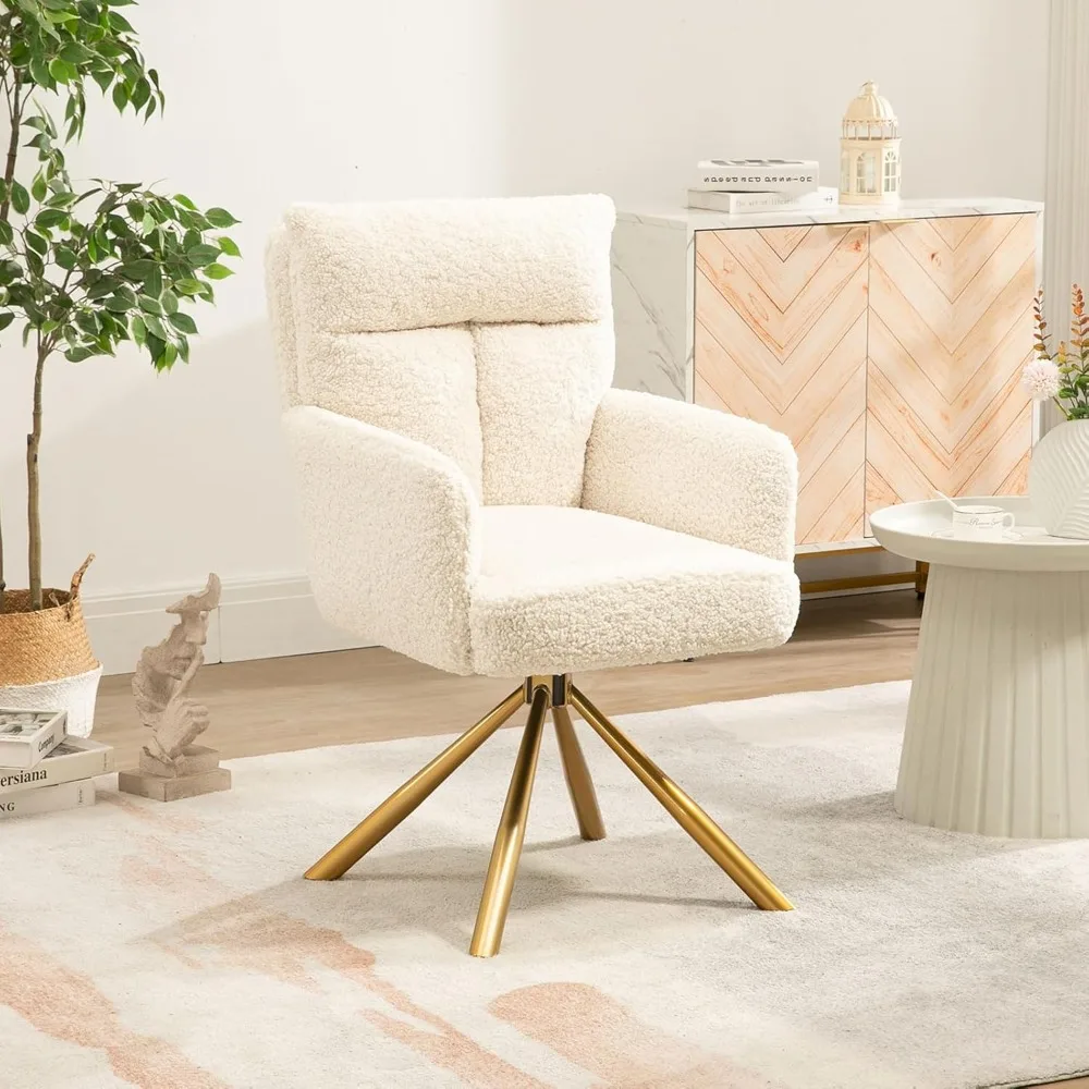 

Desk Chair No Wheels 180°Swivel,Makeup Vanity Chair with Gold Legs,Ergonomic Criss Cross Chair for Bedroom,Living Room,Home Offi