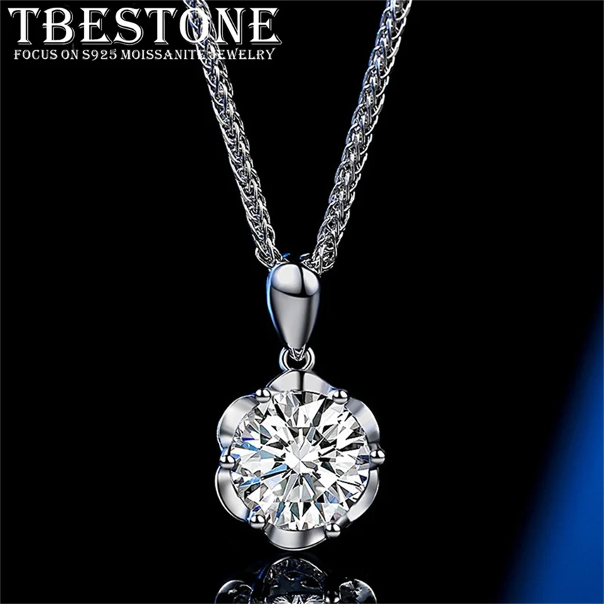 

Tbestone 2ct Moissanite Diamond Flower Pendant Necklace 100% 925 Sterling Silver Fashion Chopin Chain Women Brand Fine Jewelry