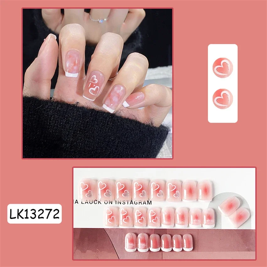 24 stks/set Aqua Blue Ice Clear Design Acryl Druk op Nagel Volledige Dekking Nep Nagels Tips Franse Mode Dragen Kunstnagels Art