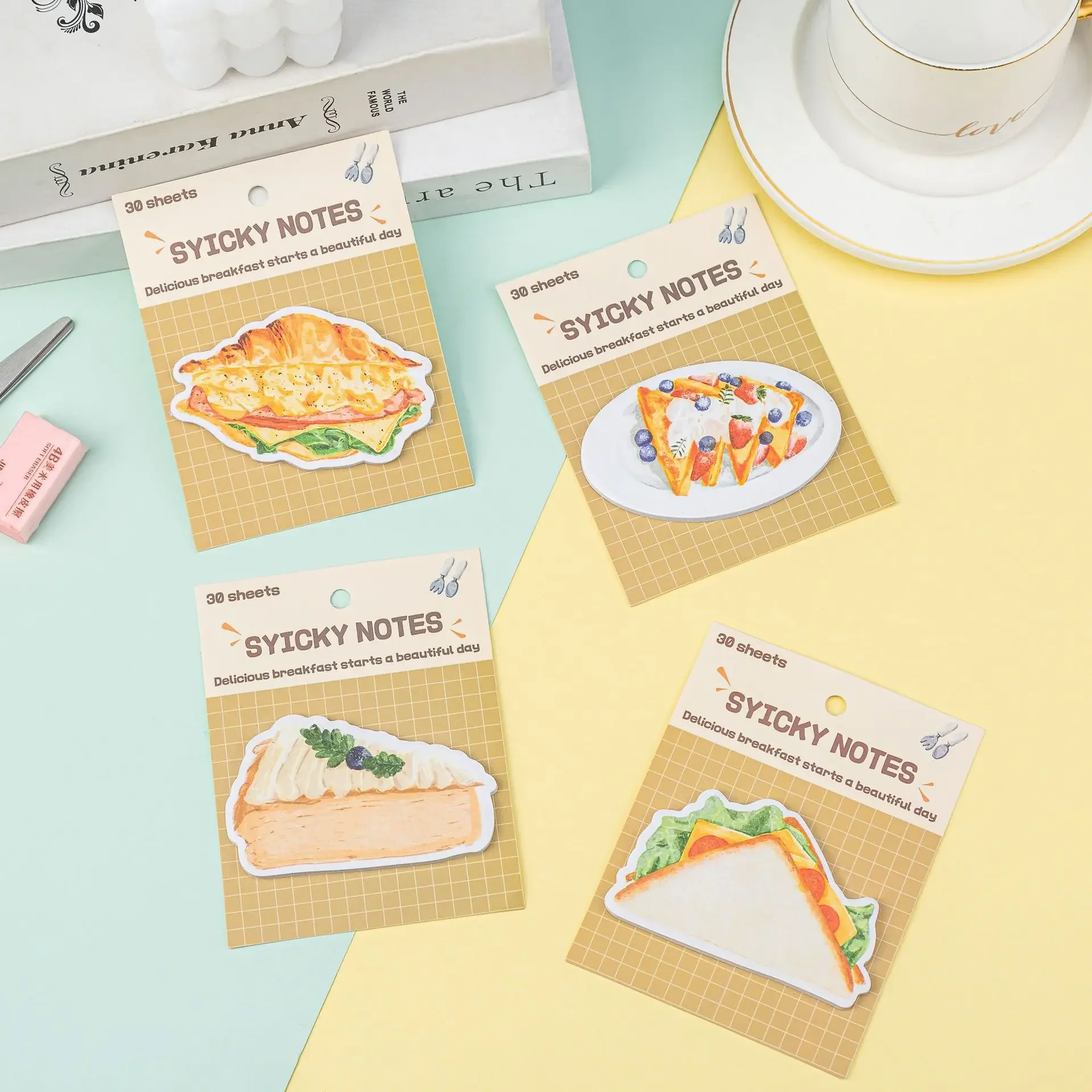 Yellow Series Grid Delicious Desserts Sandwich Memo Pad Breakfast Series  No Trace Tearable Notebooks Aesthetic Stationery Items