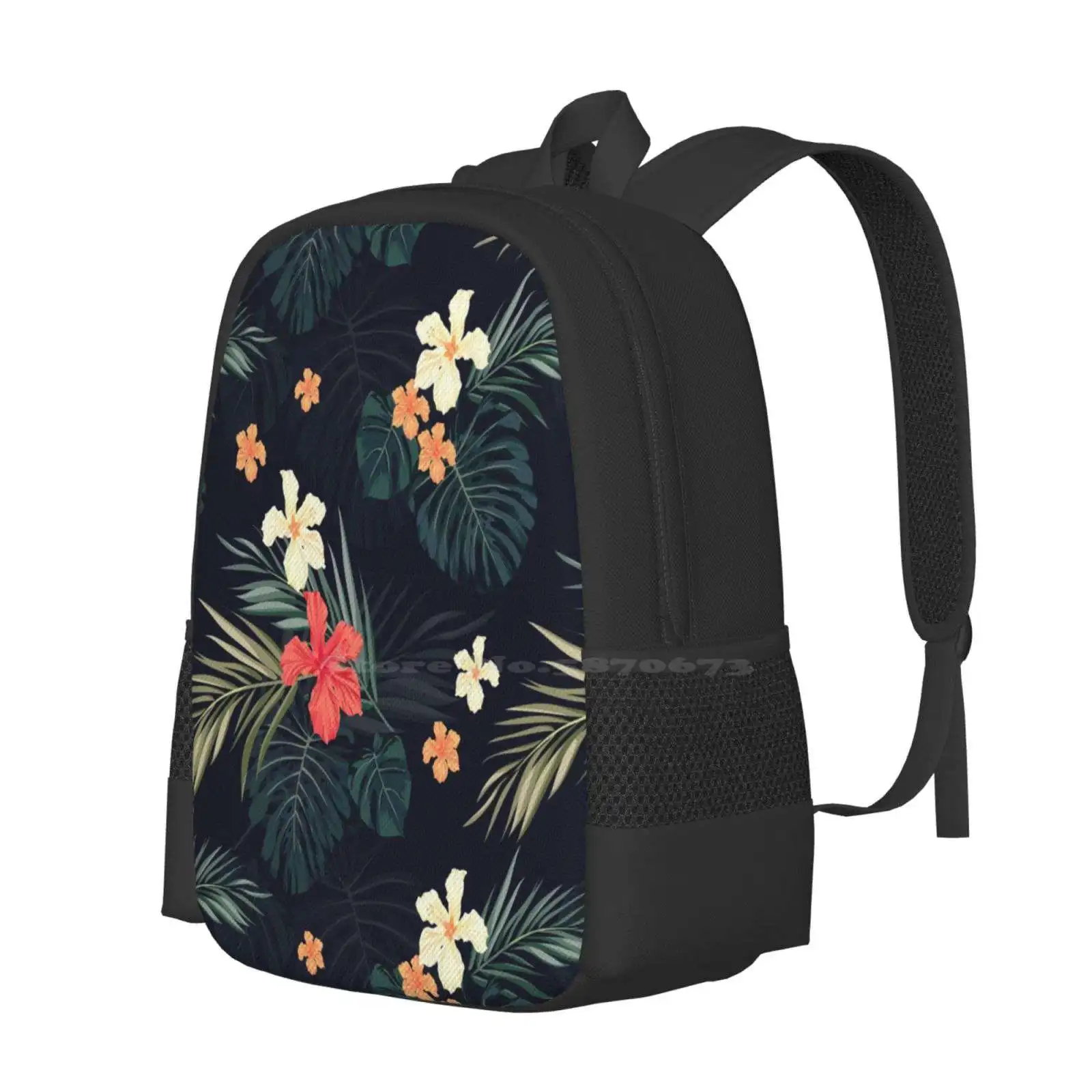 Dark Tropical Flowers Pattern Design Bagpack School Bags Textile Vintage Hawaiian Floral Camouflage Khaki Vacation Summer