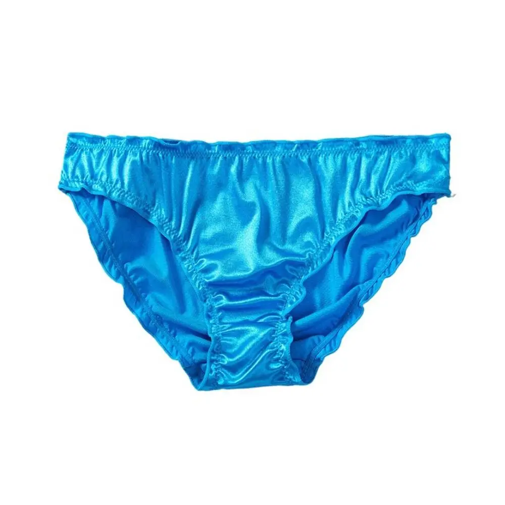 

Simple Low Waist Satin Silk Panties Thin Underpants Ruffles Briefs Solid Color Breathable Women's Panties Girl