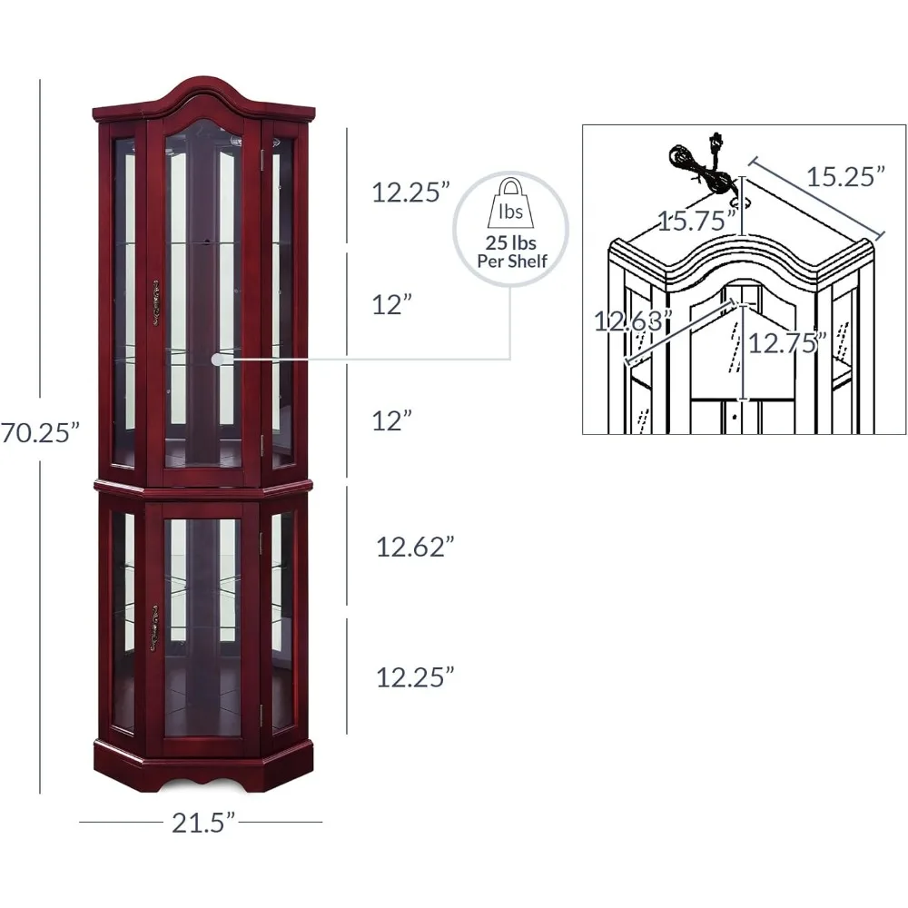 Wooden Shelving with Tempered Glass Door and Liquor Storage Area with 5 Shelves