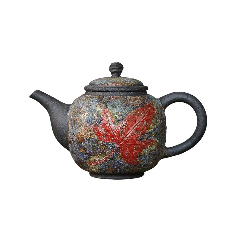 Three Time Japanese Rock Mine Teap, Handmade Iron Body Tea Maker, Home Kung Fu Set, Creative Maple Leaf Ball Hole Single