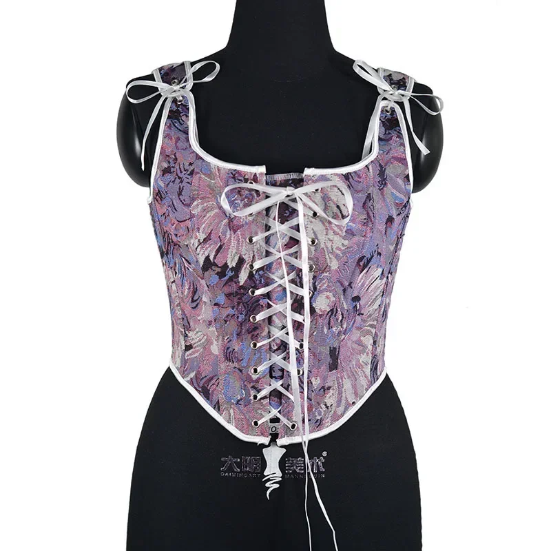 

Floral Purple Corset for Women Sexy Vintage Vest Tank Tops Jacquard Green Pink Corsets Elegant Gothic Bustiers Body Shaper