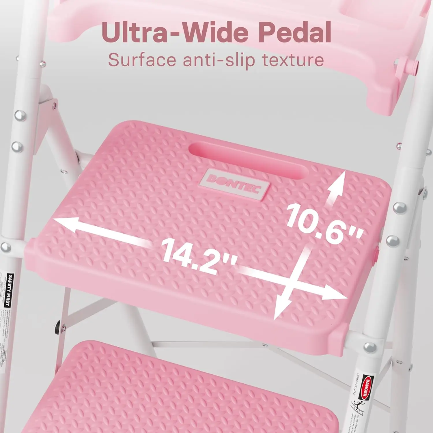 Escalera plegable con bandeja para herramientas, capacidad de 400 libras, pedales antideslizantes, ligera, portátil, construcción de acero resistente, ideal f