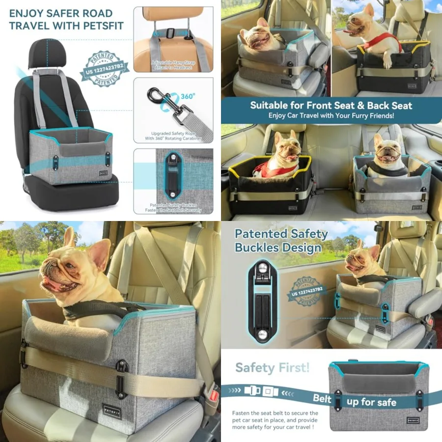 

Dog Car Seats for Small Dogs Patented Safety Buckles Safety Tether Foldable Travel Dog Booster Car Seat Reduces Anxiety Road Tr