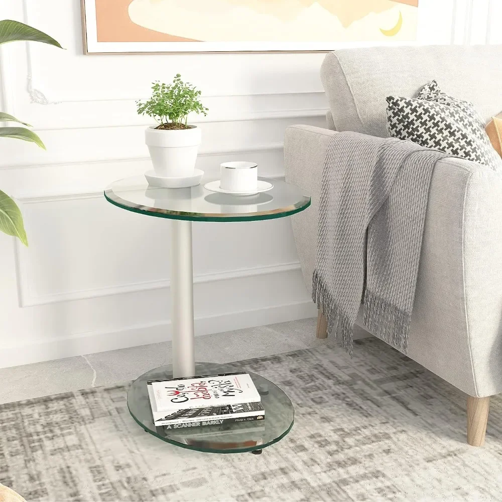 

Meihua Glass End Table for Small Spaces Accent Round Table Bedroom Corner Table Living Room Side Tables