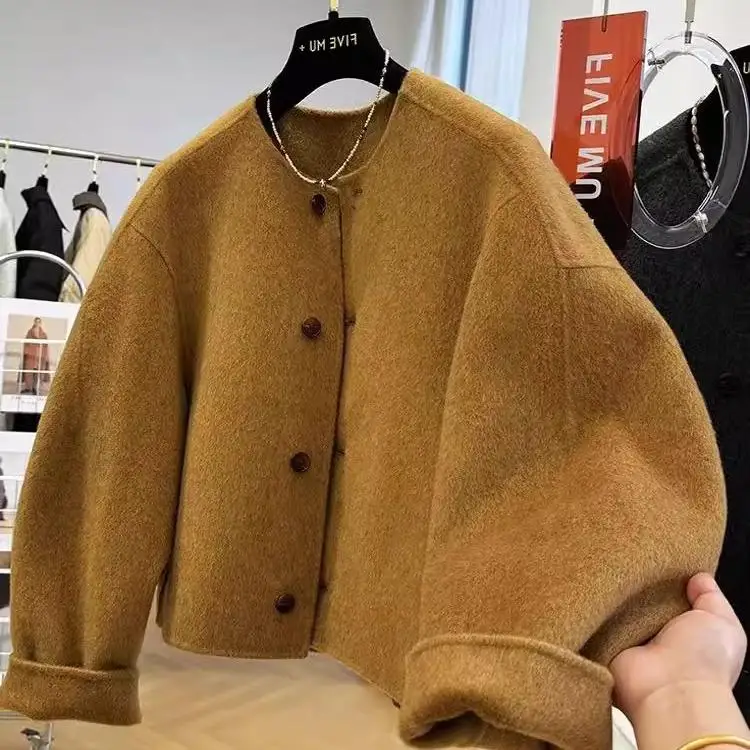 Cardigan en laine Double face pour femme, manteau Sli pour les déplacements, coupe ample, Long, Sve rond Ne, vêtements d'extérieur