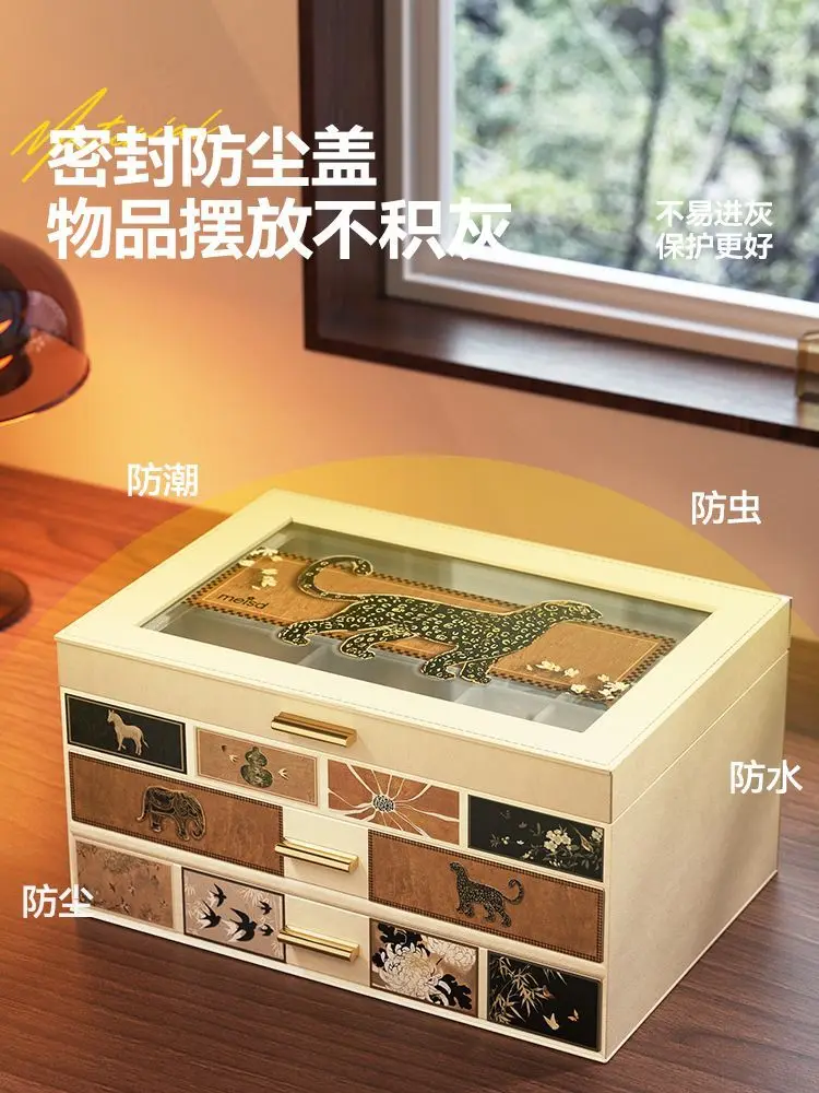 

Vintage Jewelry Organizer Box, Premium 3-Layer Flip-Top Large Capacity Storage for Earrings Necklaces CosmeticsOrganization