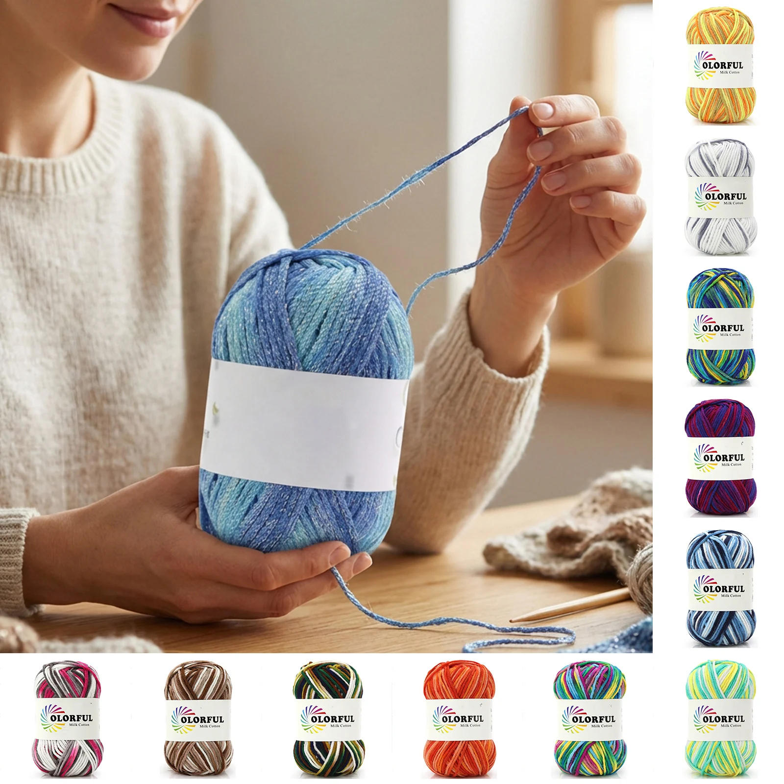  Colorful Hand Knitting Crochet Cotton Wool Yarn Milk Cotton Yarn Ball Soft Gradient Crochet Yarn for DIY Scarf Craft Supplies