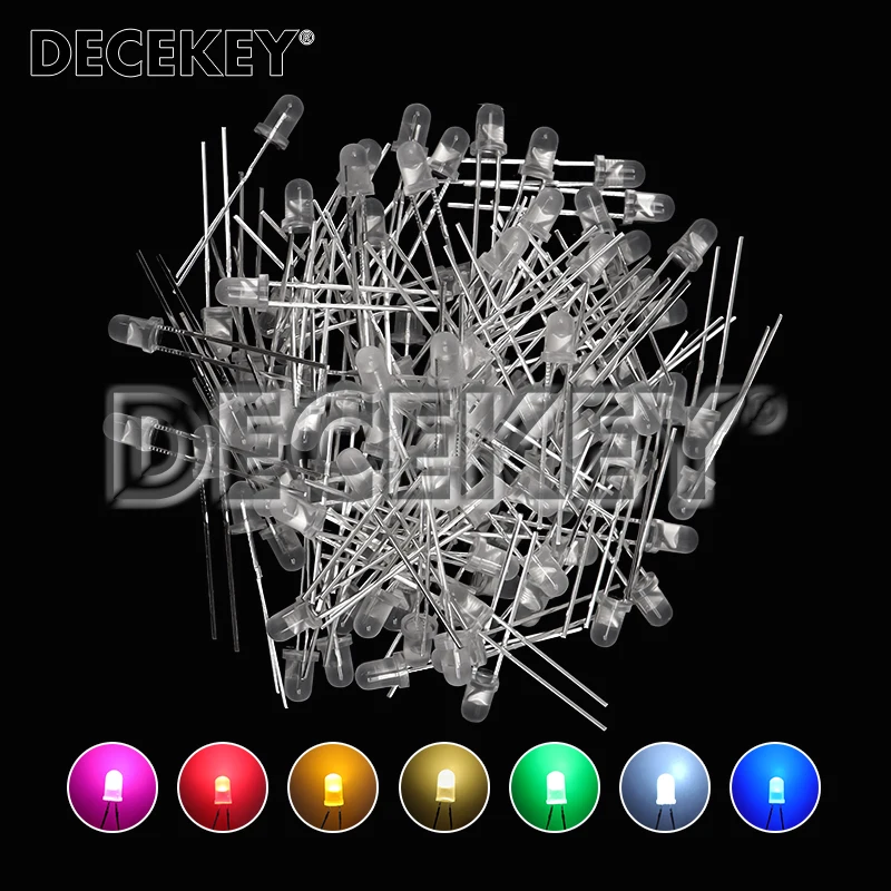 100pcs 3mm LED Diode F3 Assorted Kit White Green Red Blue Yellow Orange Pink Purple Warm White DIY Light Emitting Diode