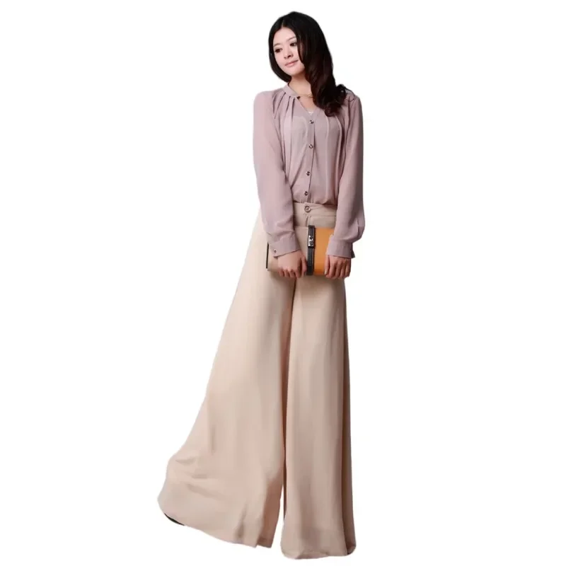 Custom Made High Waist Thin Wide Leg Pants Chiffon Pants 2023 New Women Summer Female Casual  Trousers