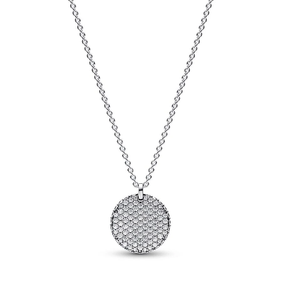 

2024 New 925 Sterling Silver Timeless Pave Round Pendant Necklace for Women Chain Necklaces Original Jewelry Free Shipping