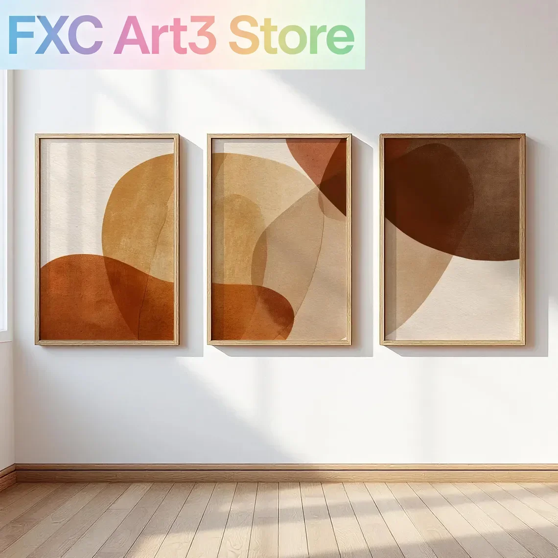 3pcs/Set frameless,Wall Art Contemporary Prints Terracotta and Beige Abstract Poster Neutral Artwork for Living Room and Bedroom