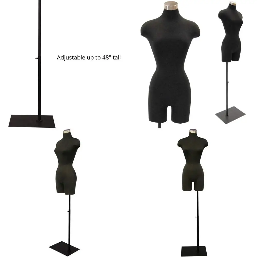 

Регулируемый черный женский манекен с квадратным металлическим основанием