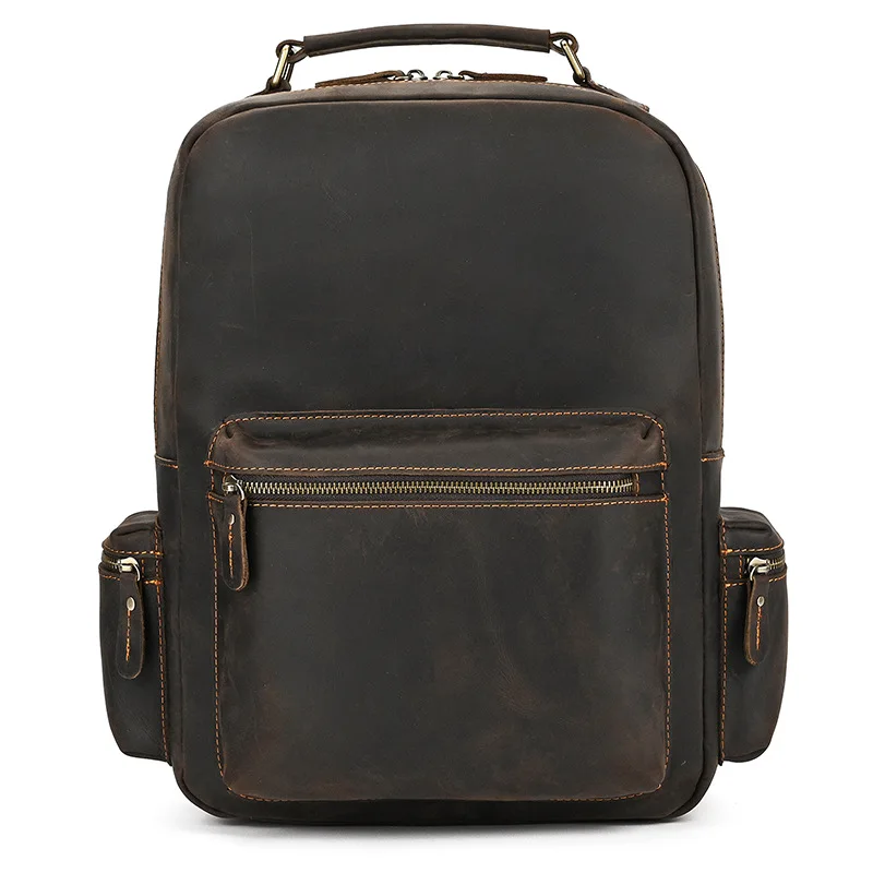 

Crazy Horse Genuine Leather Men Backpack Laptop Business Bag Vintage Cow Leather Travel Backpack Men Daypack School Bags