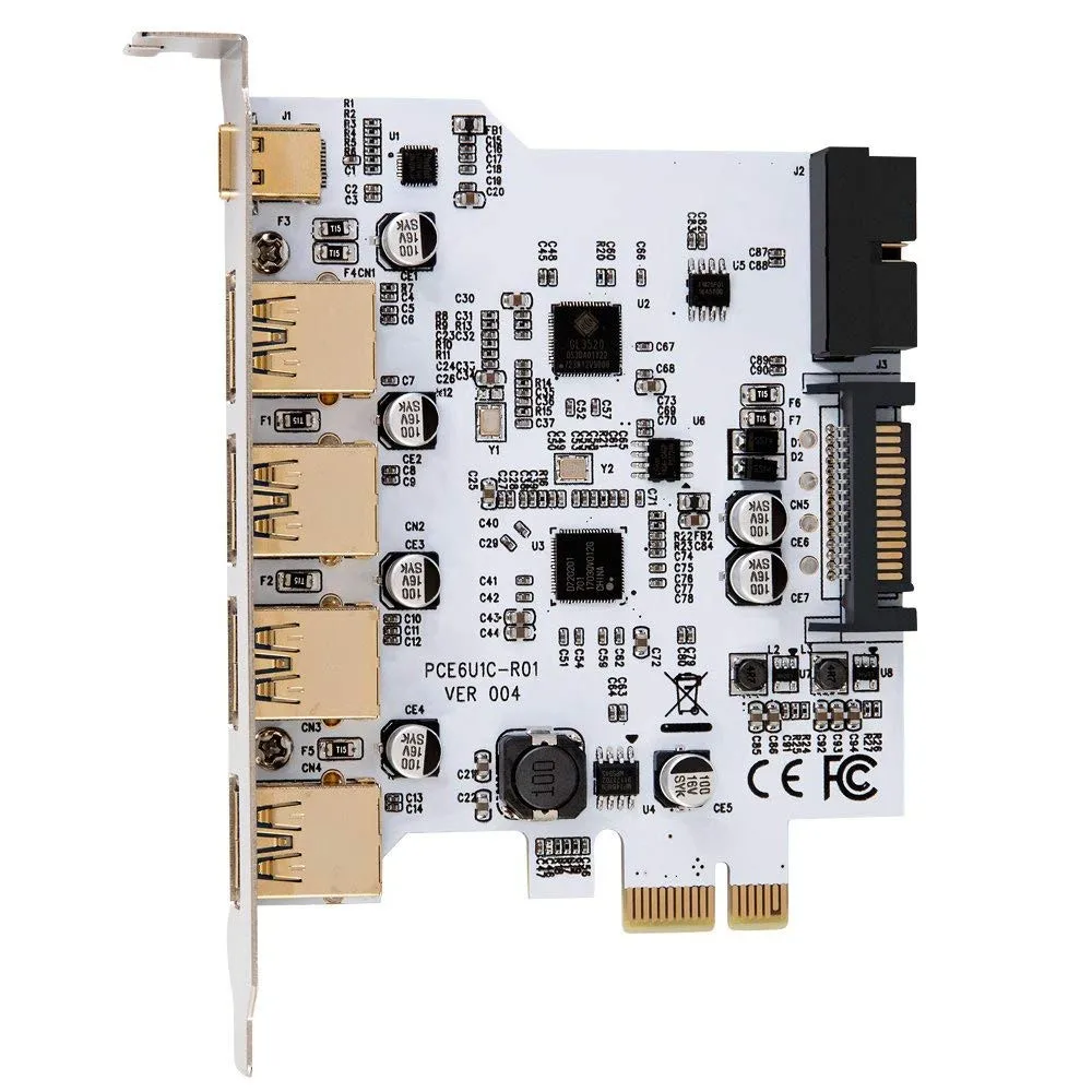 추가 카드 USB 3.0 PCI-E 유형 C 확장 카드 PCI Express pci-e-usb 3.0 컨트롤러, 5 포트 + 1 포트 USB 3.1 PCI-E 카드 어댑터