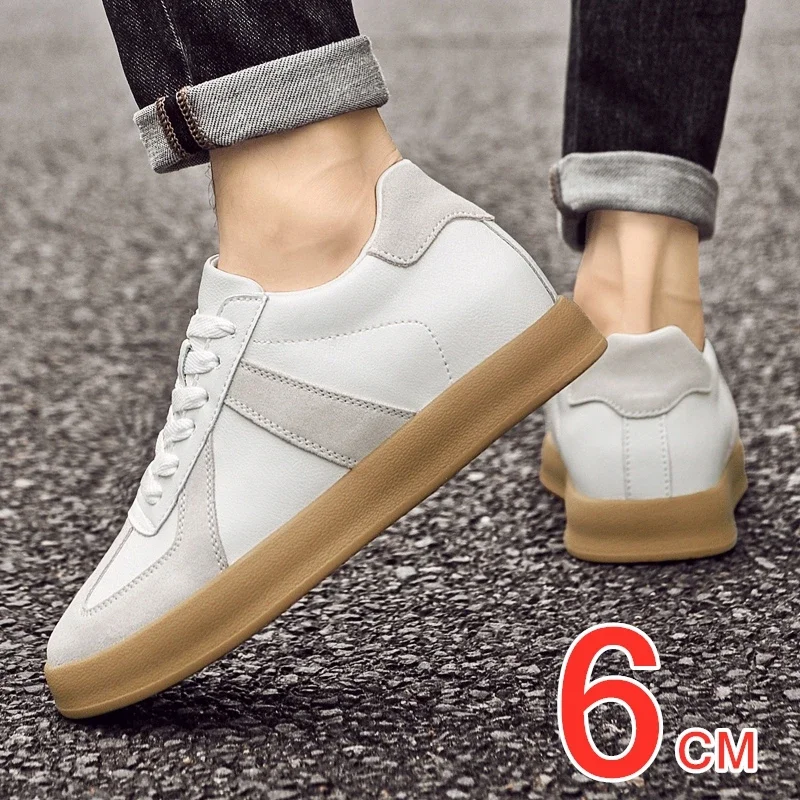 MM6 Replica Elevator Sneakers Women/Men Shoes Genuine Leather Height Increasing Shoes Lace Up Trainers Ladies Flat Shoes For Men