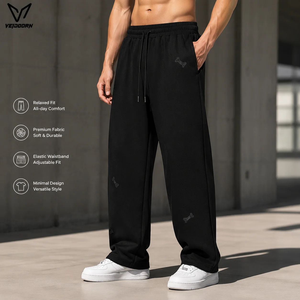 Veidoorn Men's Wide Leg Sweatpants Grey Baggy Joggers Casual Streetwear Pants Loose Fit Athletic Trousers Y2K Hip Hop Style