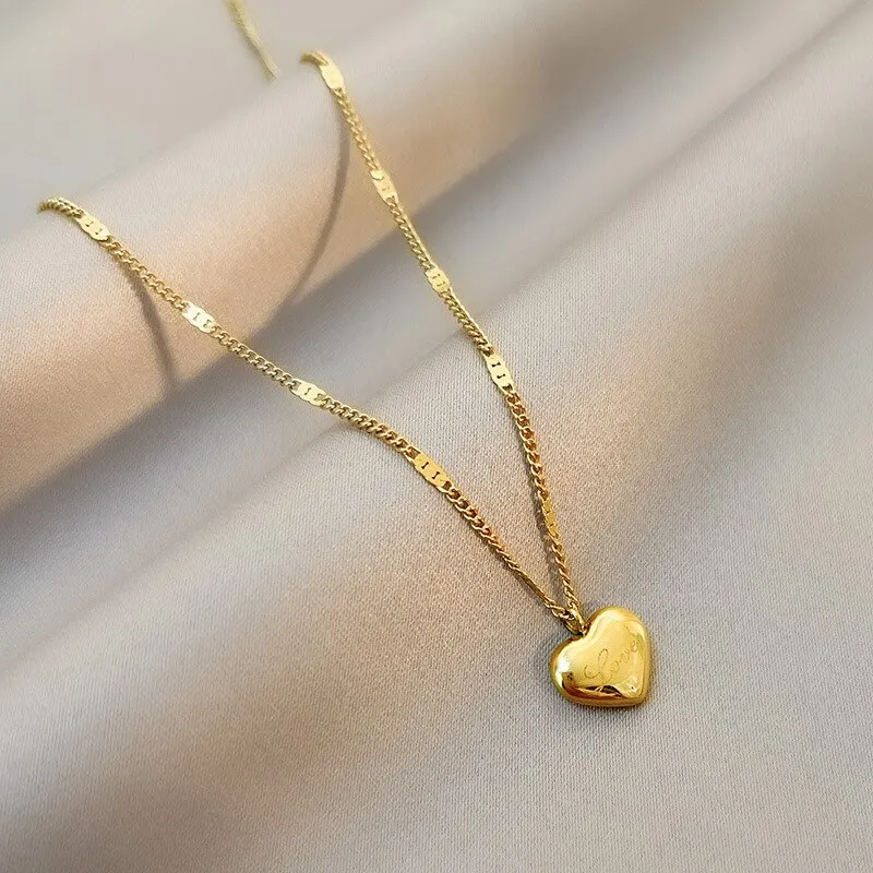 1 Stuks Goudkleurige Ketting Ms Eenvoudige Mode Perzik Hart Gegraveerd Liefde Sleutelbeen Ketting Vakantie Geschenken