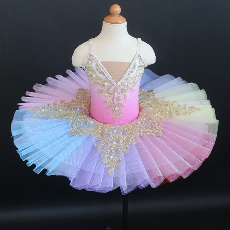 Tutu de Ballet professionnel pour enfants et adultes, Costume de Ballet arc-en-ciel, robe de la belle au bois dormant, jupe Tutu de crêpes pour femmes