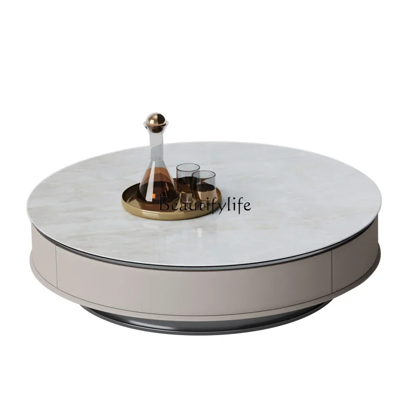 04 طاولة قهوة مستديرة من الرخام الطبيعي الفاخر الخفيف الإيطالي لغرفة المعيشة المنزلية طاولة قهوة بحجم عالي الإحساس مزيج 2024 جديد #2