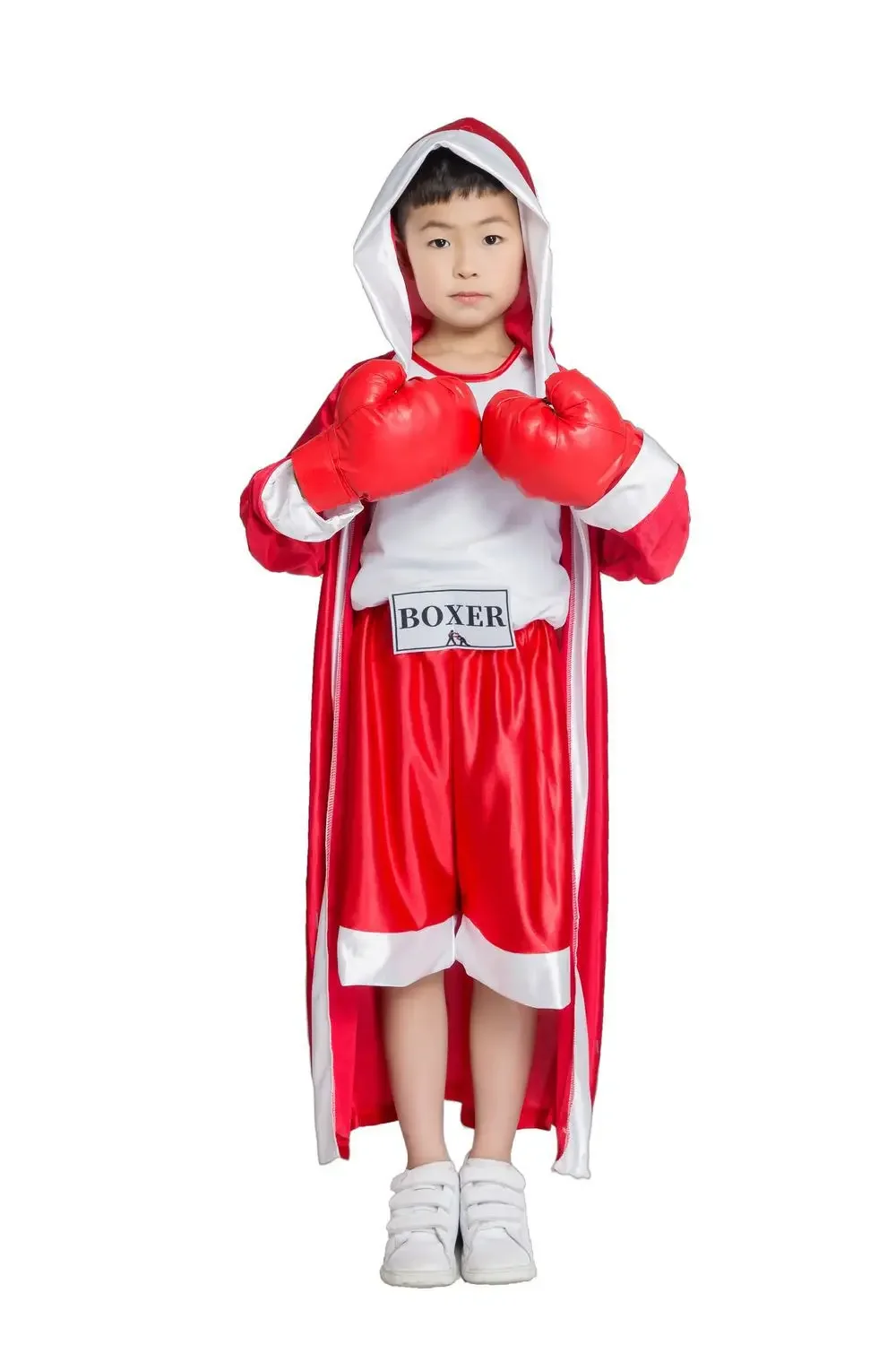 เด็กสีฟ้าสีแดงสีดํานักมวยเครื่องแต่งกายฮาโลวีน Boy Boxing Match Jumpsuit พร้อม Robe เครื่องแต่งกาย