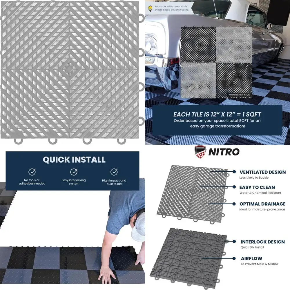 Non-Slip 12x12 Plastic Interlocking Garage Floor Tiles for Easy Snap-Together Installation, Ideal for Garage Organization and St