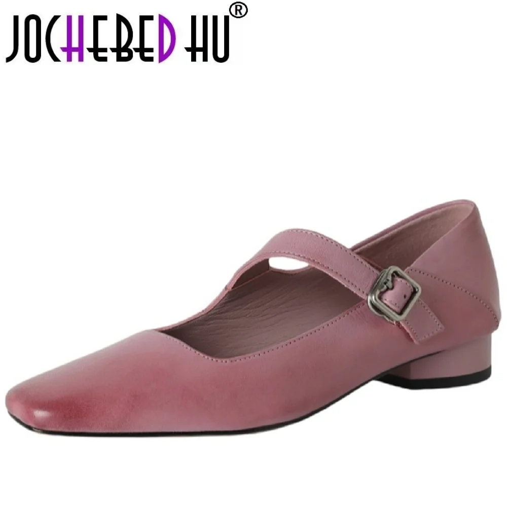 

【JOCHEBED HU】Осовершенствованные туфли Мэри Джейн из натуральной кожи ручной работы на плоской подошве с квадратной головкой на низком каблуке, элегантный стиль ретро, 34-40