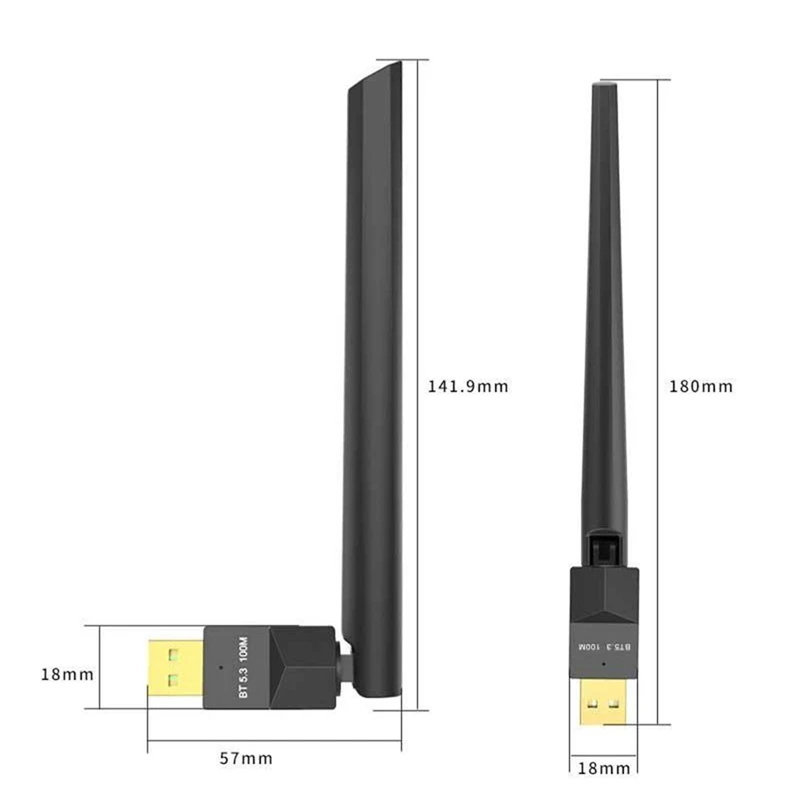 Adaptateur USB Bluetooth 100 5.3 M, 1 pièce, émetteur récepteur audio, antenne externe 4Dbi, ABS