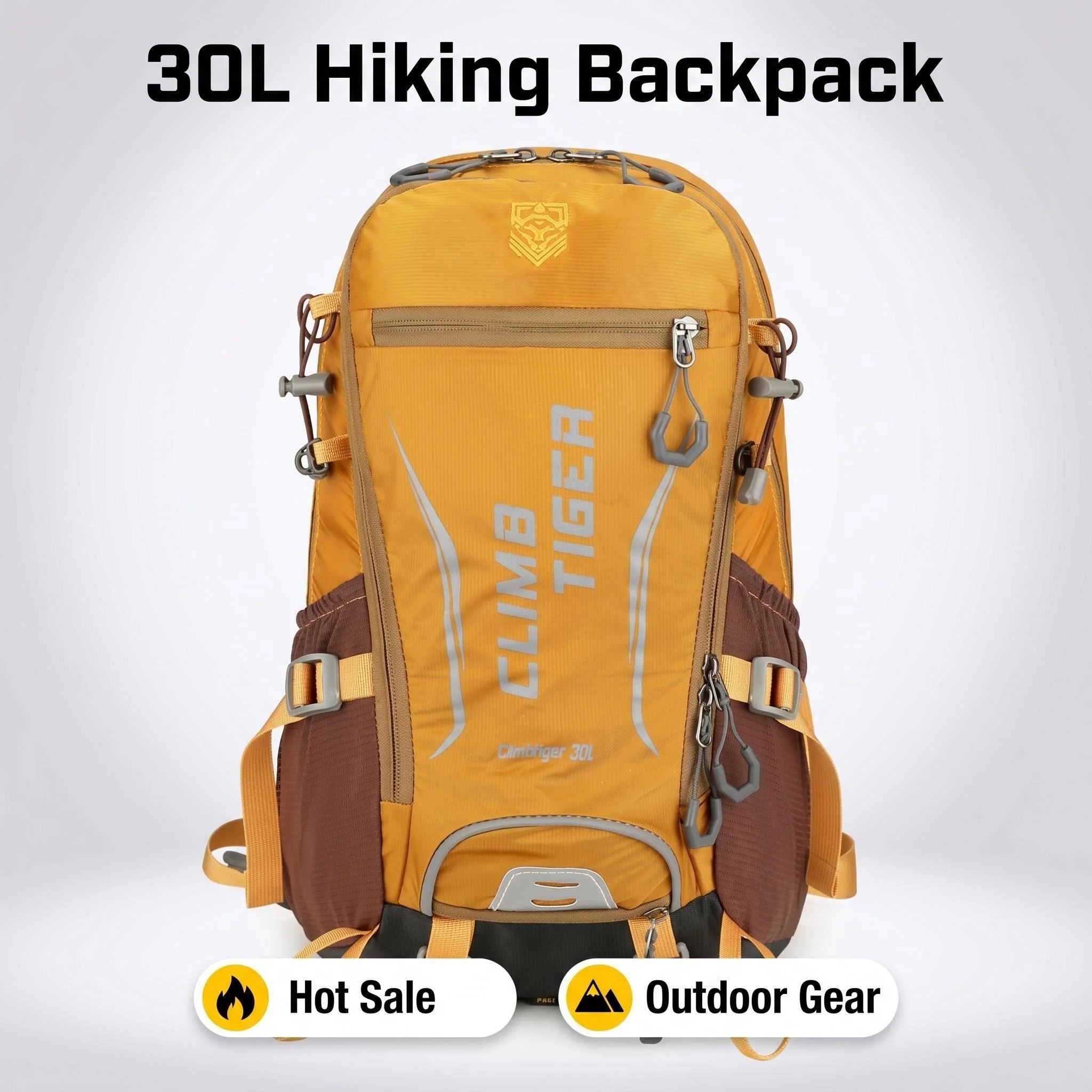 

30L Lightweight Waterproof Hiking Backpack, Daypack for Cycling, Durable Nylon, Rain Cover & Detachable Frame